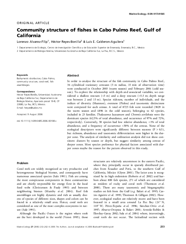 (PDF) Community structure of fishes in Cabo Pulmo Reef, Gulf of California