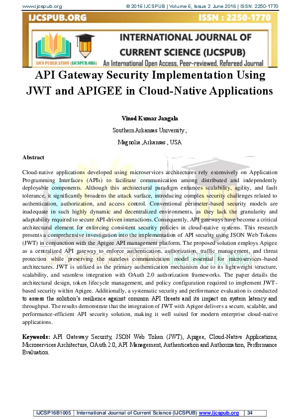 (PDF) API Gateway Security Implementation Using JWT and APIGEE in Cloud ...