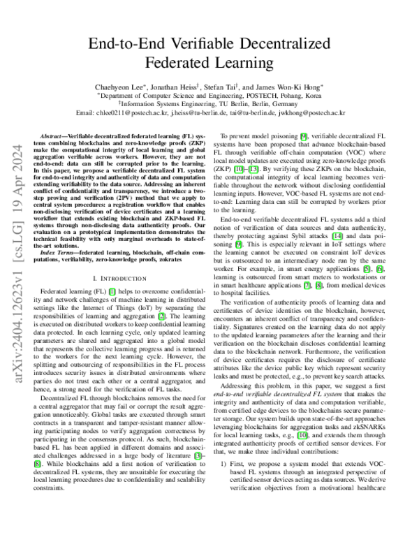 (PDF) End-to-End Verifiable Decentralized Federated Learning