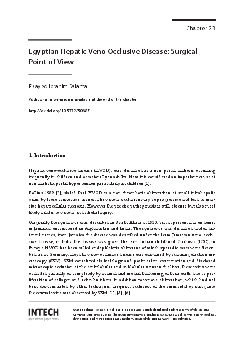 (PDF) Hepatic veno-occlusive disease ( HVOD ) in Egypt : Overview