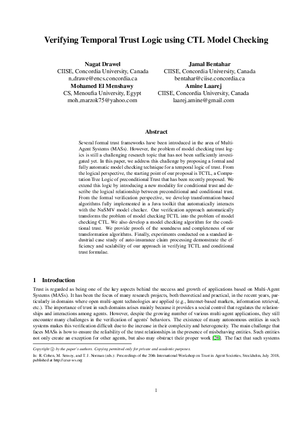 (PDF) Verifying Temporal Trust Logic using CTL Model Checking
