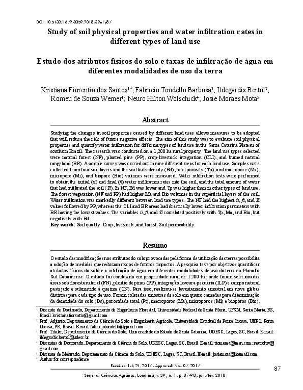 (PDF) Study of soil physical properties and water infiltration rates in ...