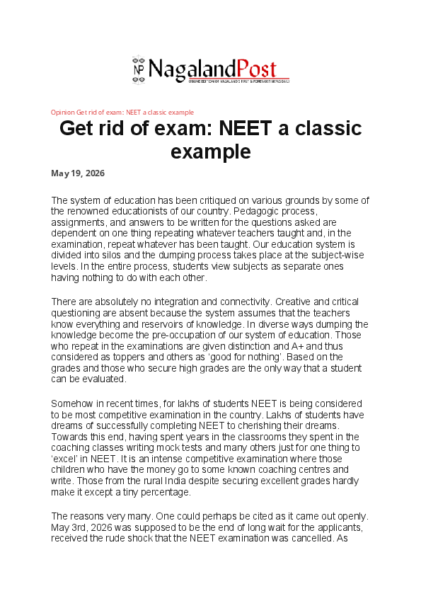 (PDF) Get rid of exam: NEET a classic example