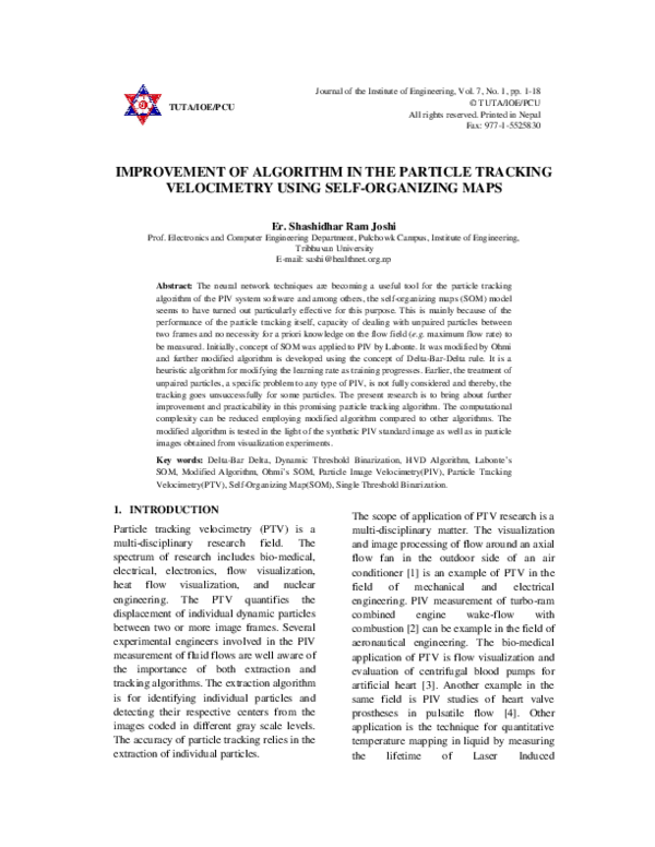 (PDF) Improvement of Algorithm in the Particle Tracking Velocimetry ...