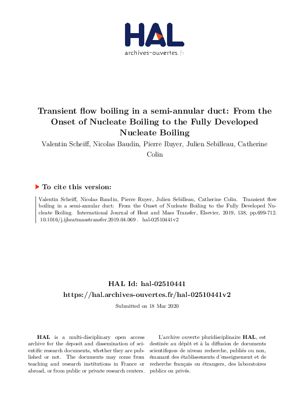 (PDF) Transient flow boiling in a semi-annular duct: From the Onset of ...