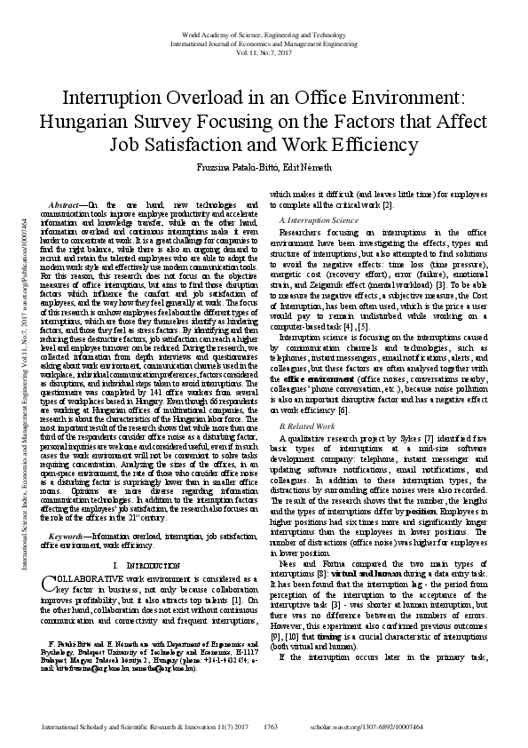 (PDF) Interruption Overload In An Office Environment: Hungarian Survey ...