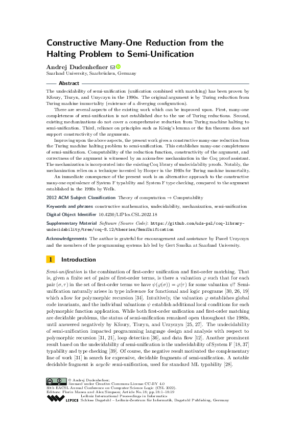 (PDF) Constructive Many-One Reduction from the Halting Problem to Semi ...