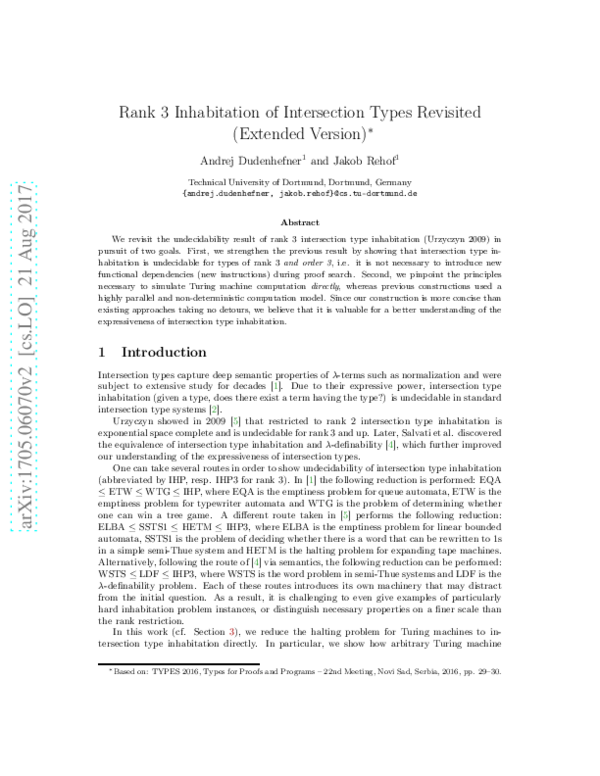 (PDF) Rank 3 Inhabitation of Intersection Types Revisited (Extended ...
