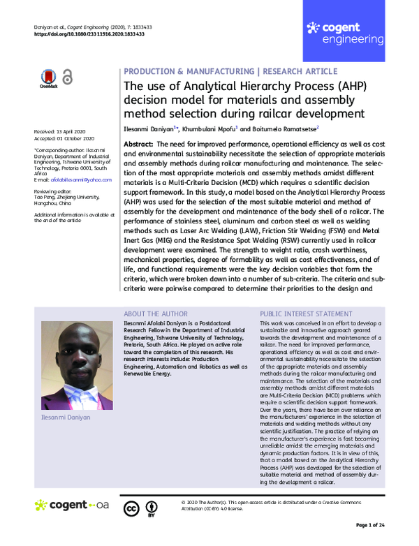 (PDF) The use of Analytical Hierarchy Process (AHP) decision model for ...