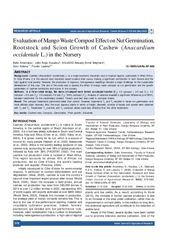 (PDF) Evaluation of Mango Waste Compost Effect on Nut Germination ...