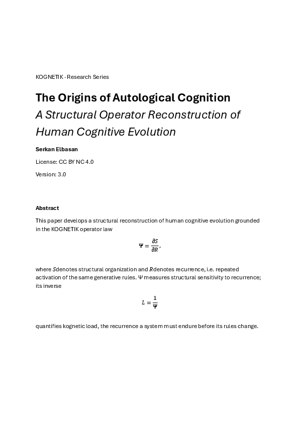 (PDF) The Origins of Autological Cognition: A Structural Operator ...
