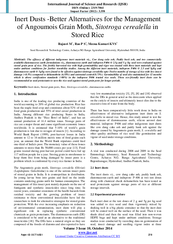 (PDF) Inert Dusts -Better Alternatives for the Management of Angoumois ...