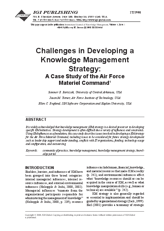 (PDF) Challenges in Developing a Knowledge Management Strategy