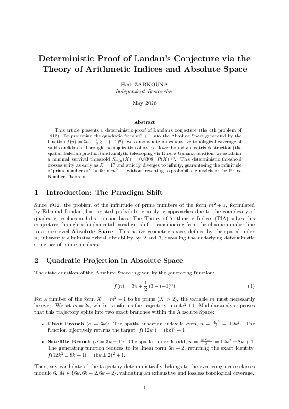 (PDF) Deterministic Proof of Landau's Conjecture via the Theory of ...