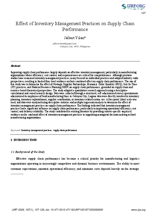 (PDF) Effect of Inventory Management Practices on Supply Chain Performance