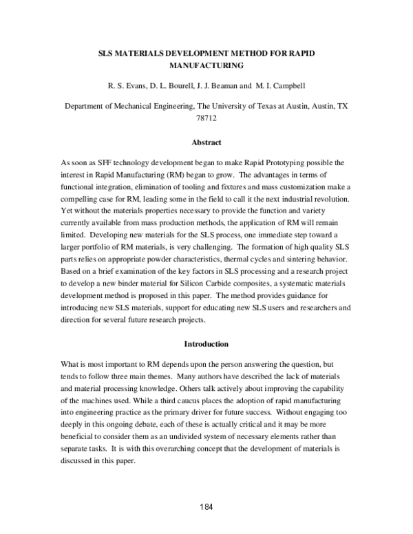 (PDF) SLS materials development method for rapid manufacturing
