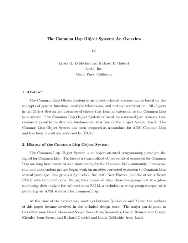 (PDF) The Common Lisp Object System: An Overview