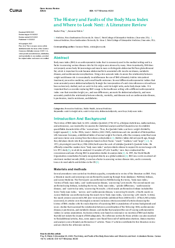 (PDF) The History and Faults of the Body Mass Index and Where to Look ...