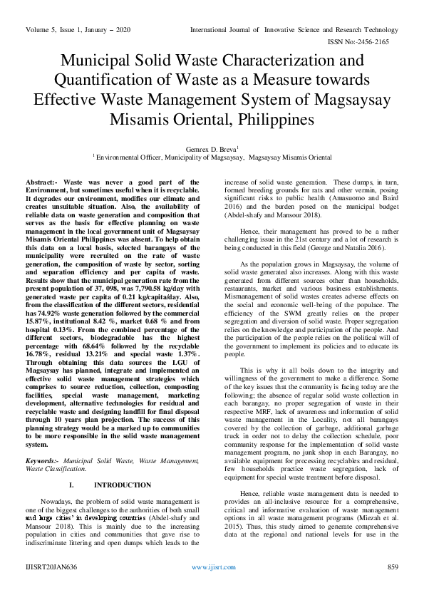 (PDF) Municipal Solid Waste Characterization and Quantification of ...