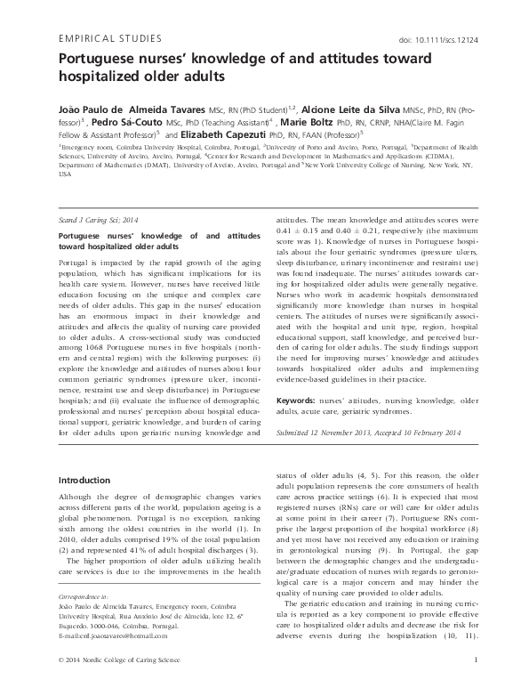 (PDF) Portuguese nurses' knowledge of and attitudes toward hospitalized ...