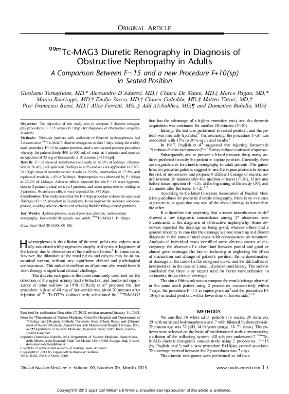 (PDF) 99mTc-MAG3 Diuretic Renography in Diagnosis of Obstructive ...