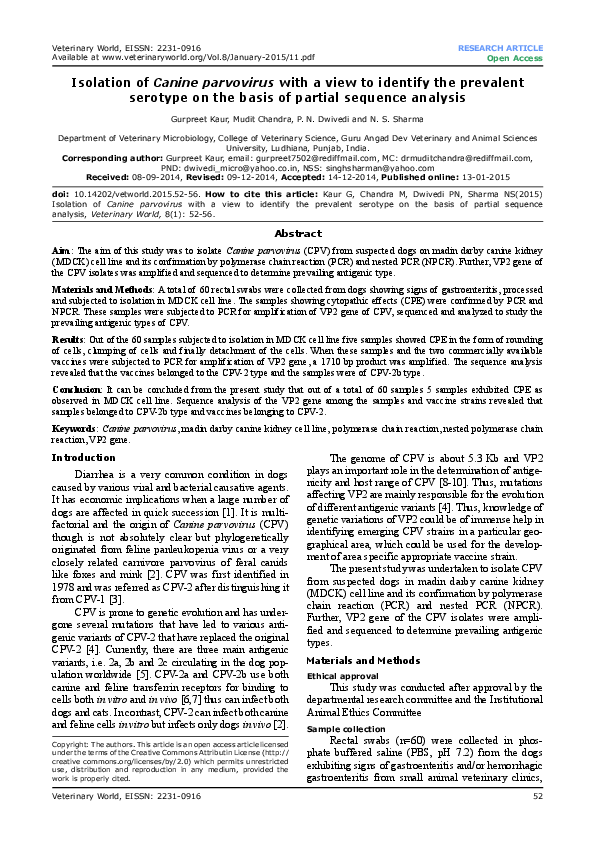 (PDF) Isolation of Canine parvovirus with a view to identify the ...