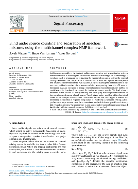 (PDF) Blind audio source counting and separation of anechoic mixtures ...