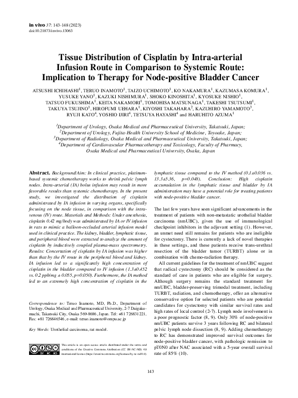 (PDF) Tissue Distribution of Cisplatin by Intra-arterial Infusion Route ...