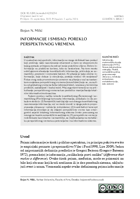 (PDF) Informacije i smisao: Poreklo perspektivnog vremena