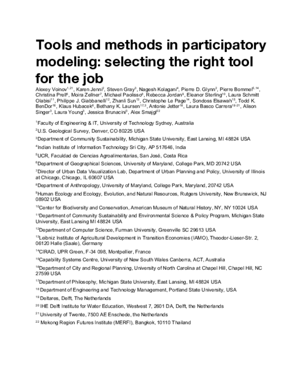 (PDF) Tools and methods in participatory modeling: Selecting the right ...