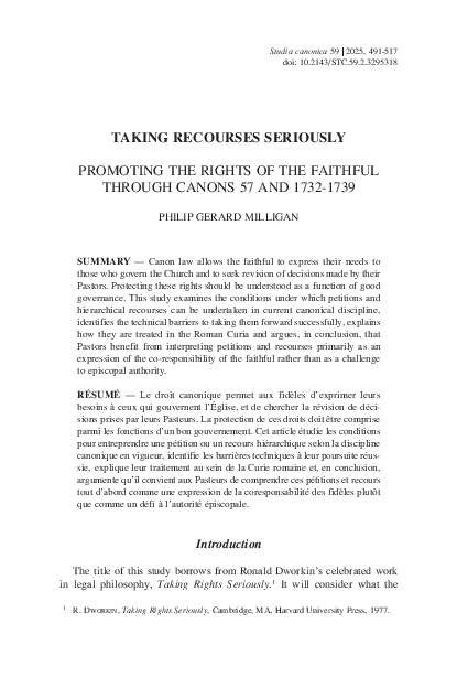 (PDF) TAKING RECOURSES SERIOUSLY. PROMOTING THE RIGHTS OF THE FAITHFUL ...