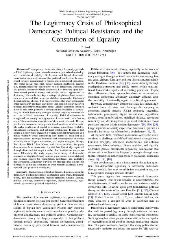 (PDF) The Legitimacy Crisis of Philosophical Democracy: Political ...