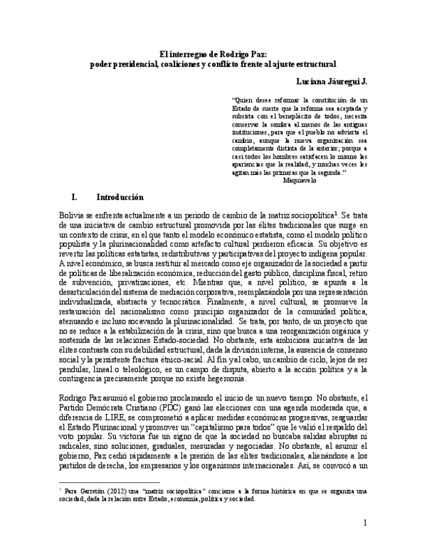 (PDF) El interregno de Rodrigo Paz: poder presidencial, coaliciones y ...