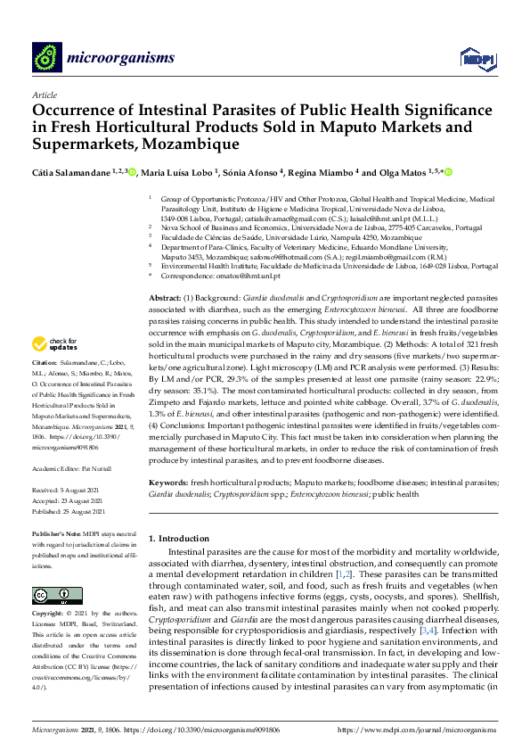 (PDF) Occurrence of Intestinal Parasites of Public Health Significance ...