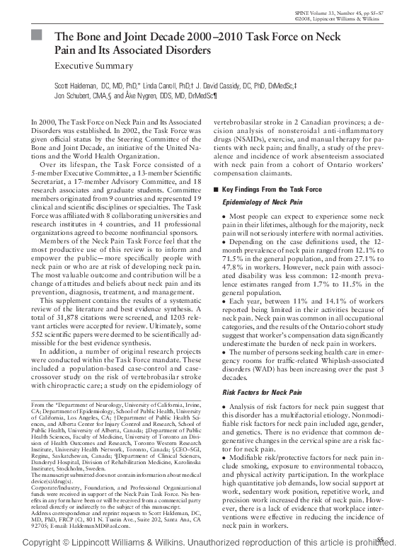 (PDF) The Bone and Joint Decade 2000–2010 Task Force on Neck Pain and ...