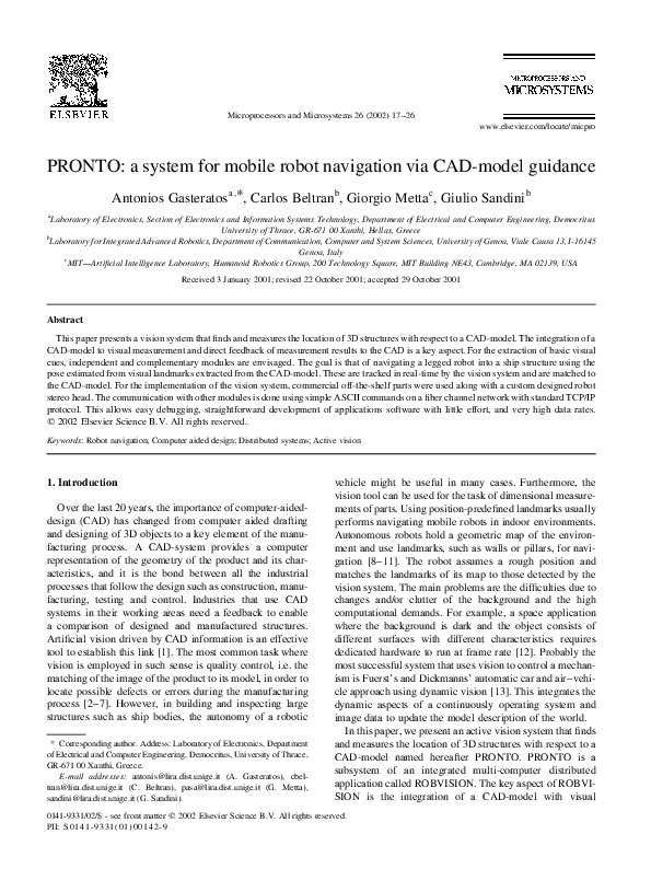 (PDF) PRONTO: A system for mobile robot navigation via CAD-model guidance