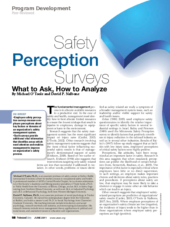 (PDF) Safety Perception Surveys: What to Ask, How to Analyze