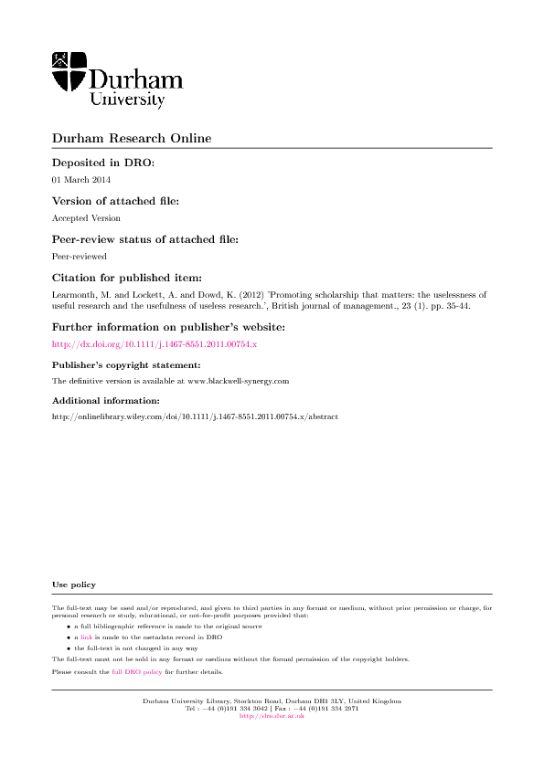 (PDF) Promoting scholarship that matters: the uselessness of useful ...