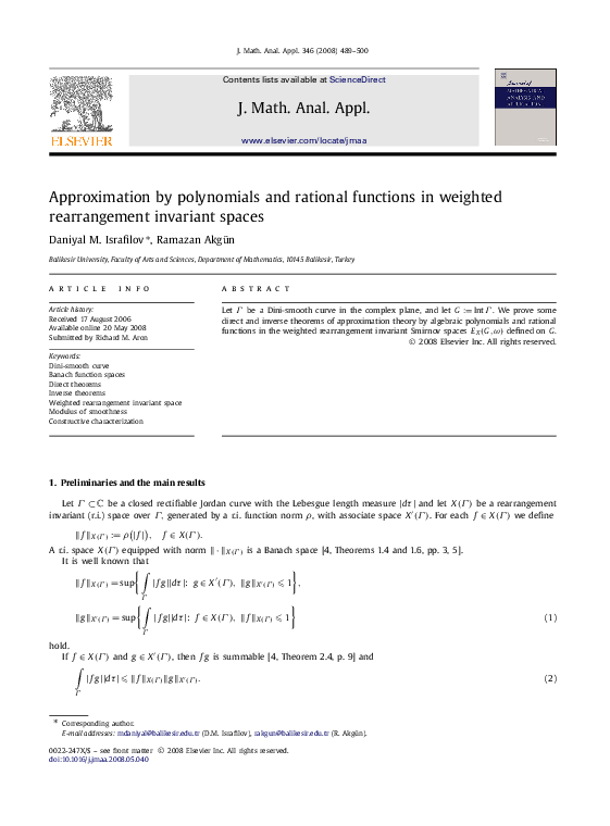 (PDF) Approximation by polynomials and rational functions in weighted ...