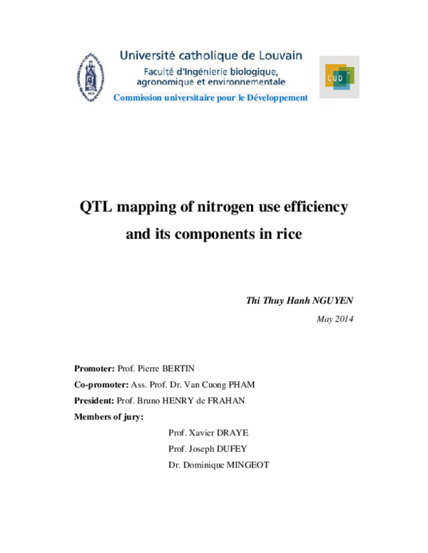 (PDF) QTL mapping of nitrogen use efficiency and its components in rice