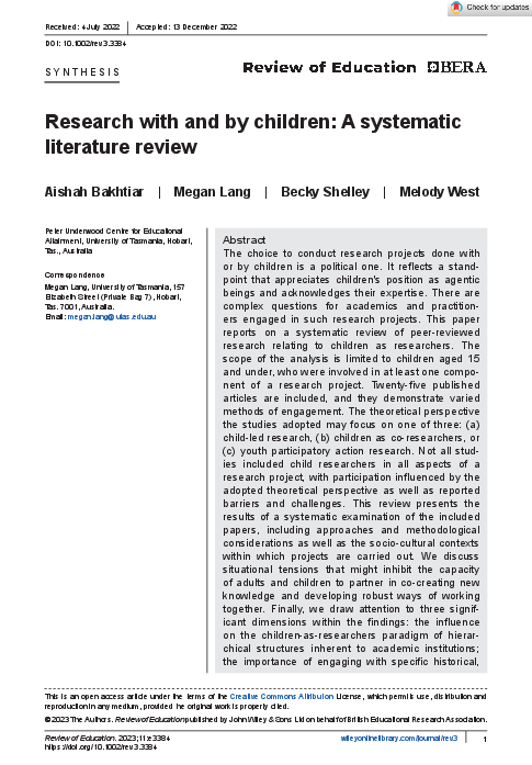 (PDF) Research with and by children: A systematic literature review