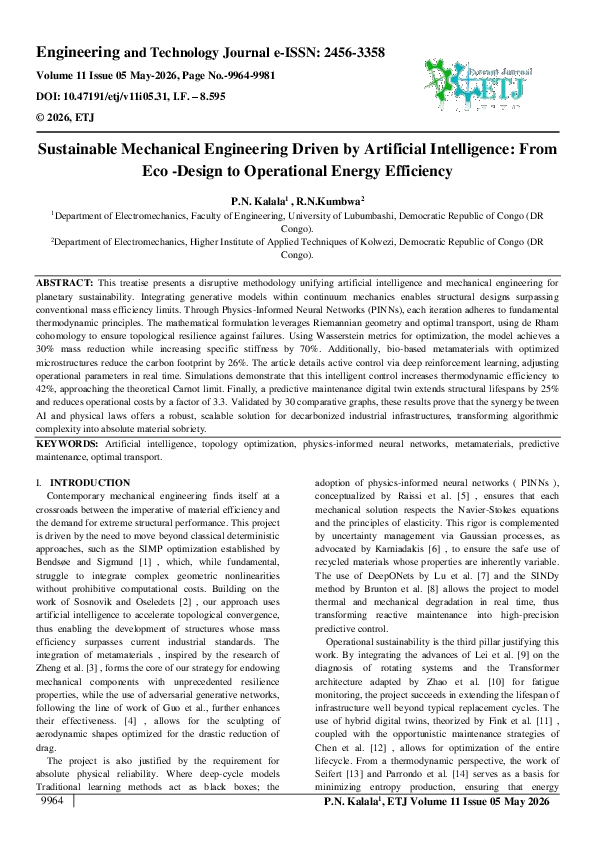 (PDF) Sustainable Mechanical Engineering Driven by Artificial ...