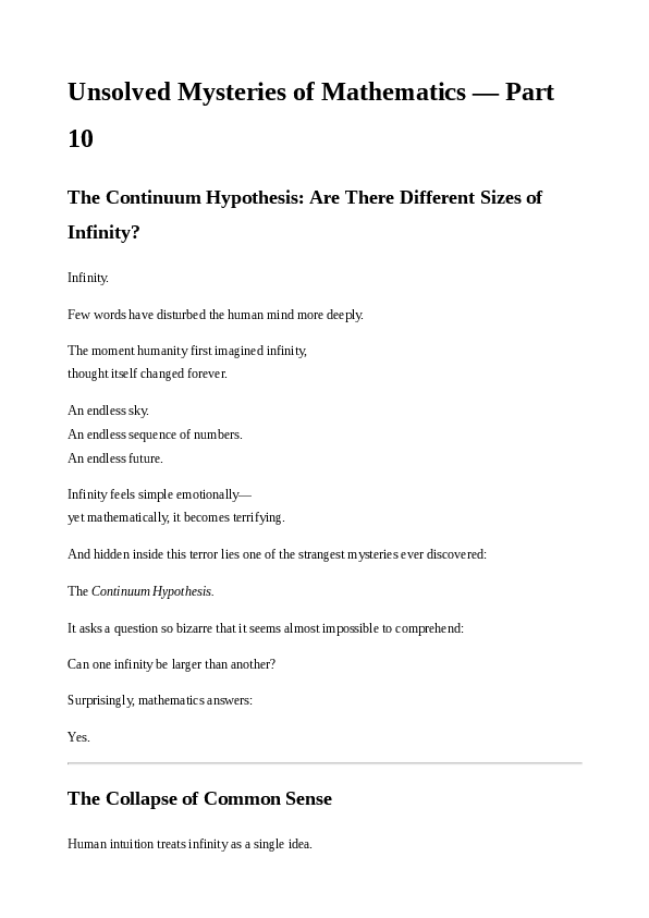 (PDF) Unsolved Mysteries of Mathematics -Part 10 The Continuum ...
