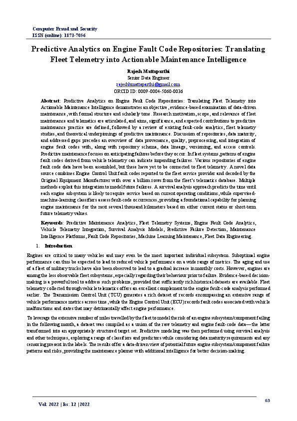 (PDF) Predictive Analytics on Engine Fault Code Repositories ...