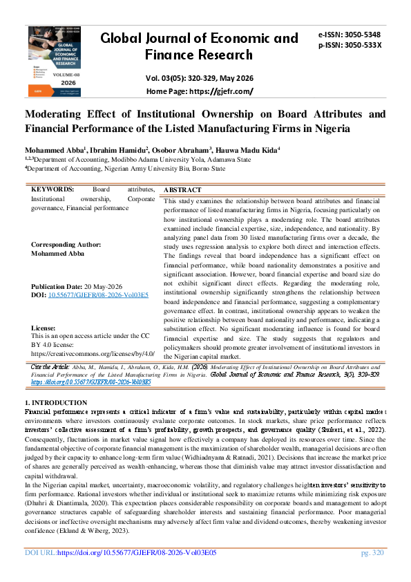 (PDF) Moderating Effect of Institutional Ownership on Board Attributes ...