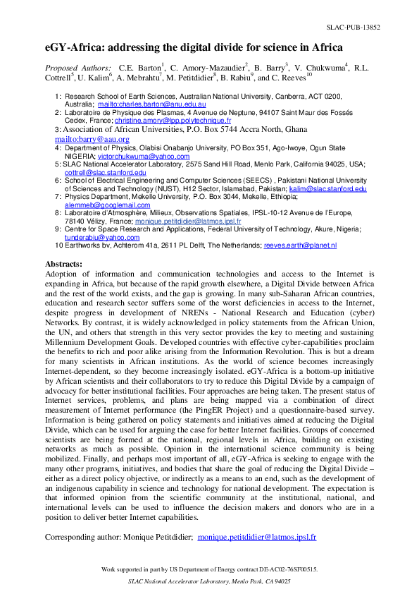 (PDF) eGY-Africa: Addressing the digital divide for science in Africa
