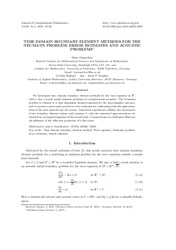 (PDF) Time Domain Boundary Element Methods for the Neumann Problem ...