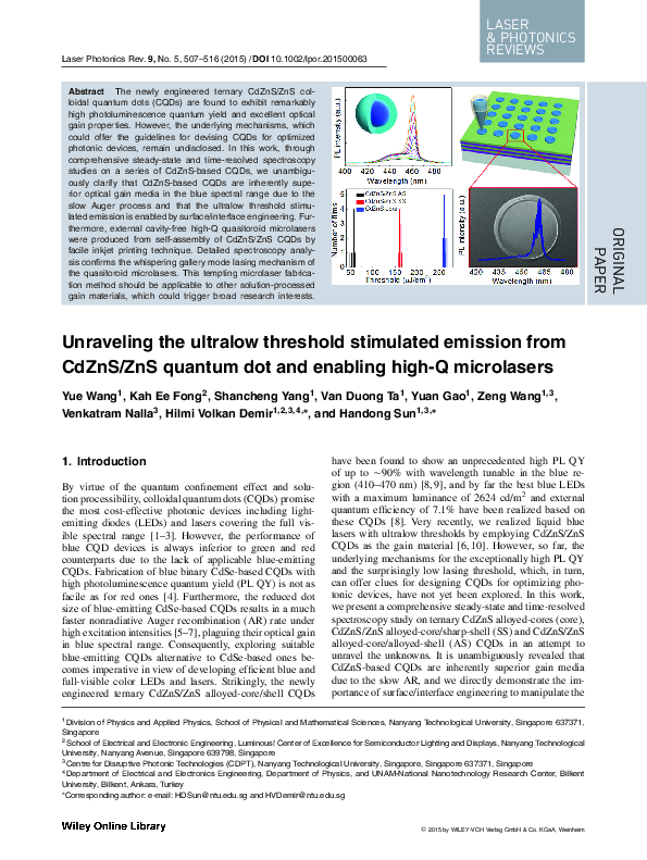 (PDF) Unraveling the ultralow threshold stimulated emission from CdZnS ...
