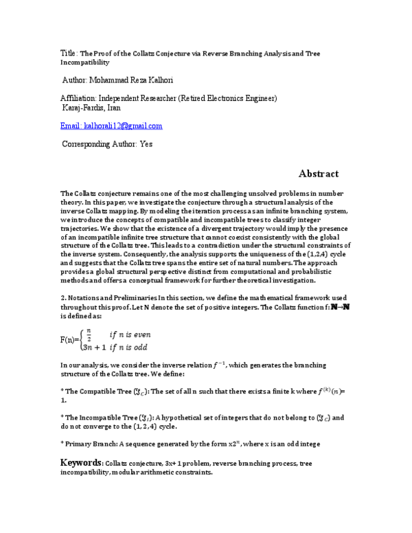 (PDF) An Elementary Structural Proof of the Collatz Conjecture via ...