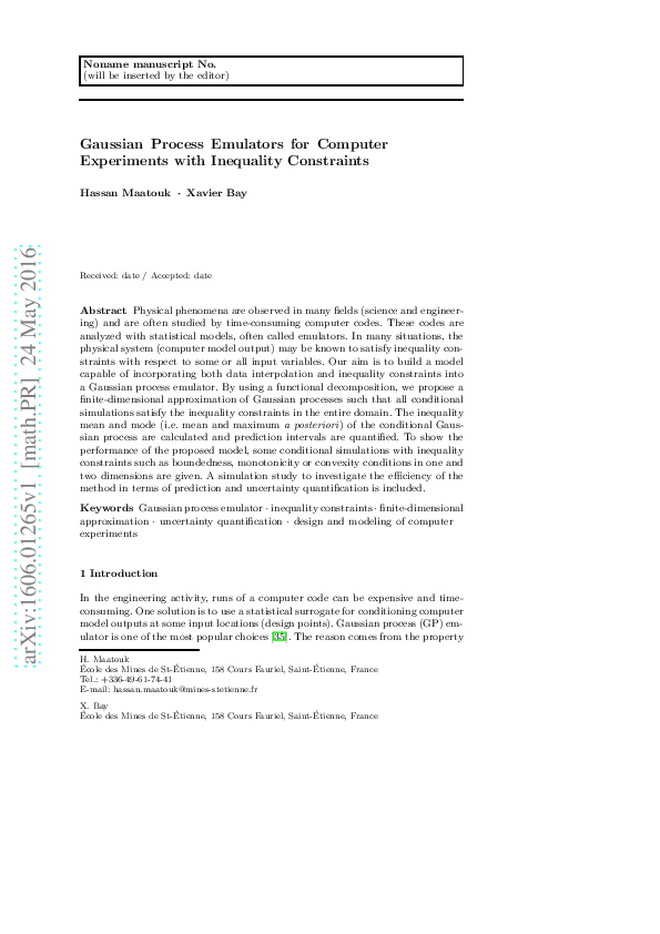 (PDF) Gaussian process emulators for computer experiments with ...